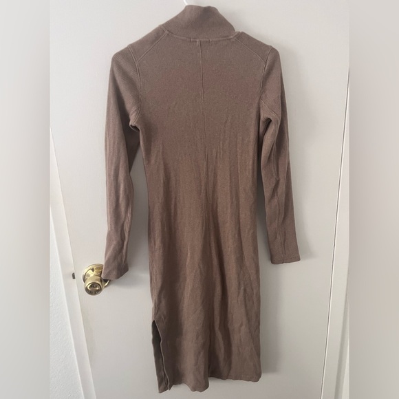 Rag & Bone Laila Long Sleeve Midi Sweater Dress Taupe Side Slit Zip Size Small - Picture 9 of 14